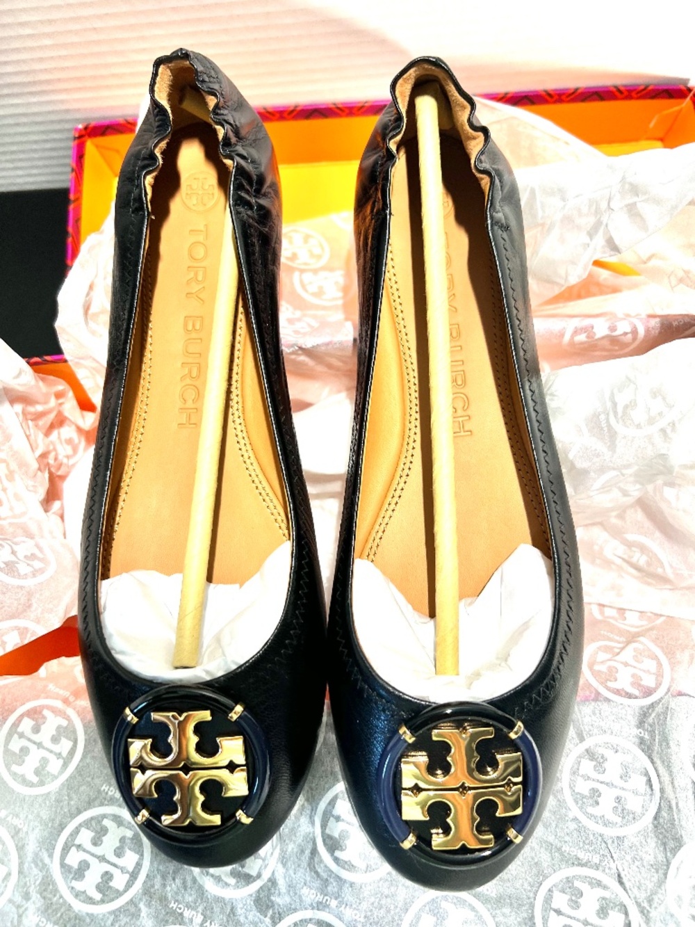 NEW IN BOX Tory Burch Multi Logo Ballet Flat | Goat Leather | Perfect Black